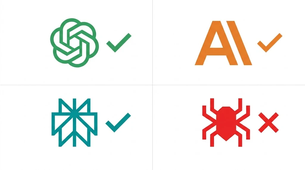 Illustration showing which AI crawlers to allow and block in robots.txt in 2026 - GPTBot, ClaudeBot, and PerplexityBot allowed for citation visibility, Bytespider blocked